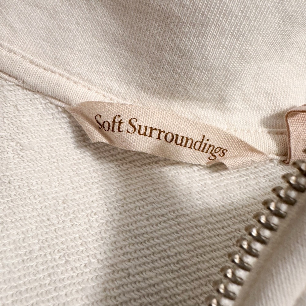 Soft Surroundings Women's Quarter Zip Pullover SMALL‎ Floral Embroidery Ivory - Picture 5 of 10
